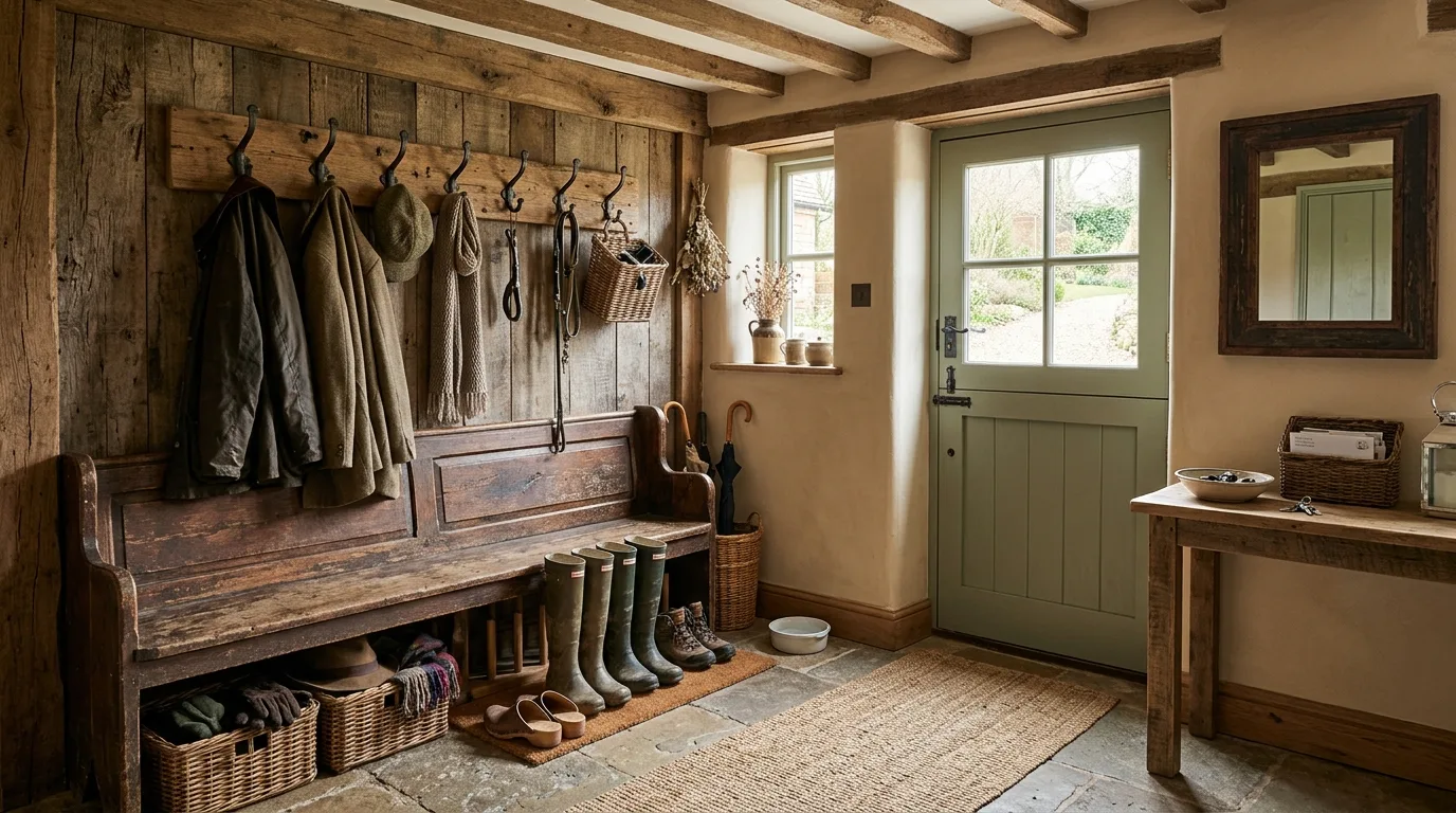 Keep seasonal overflow on the least convenient shelves inspiration for a mudroom entryway.